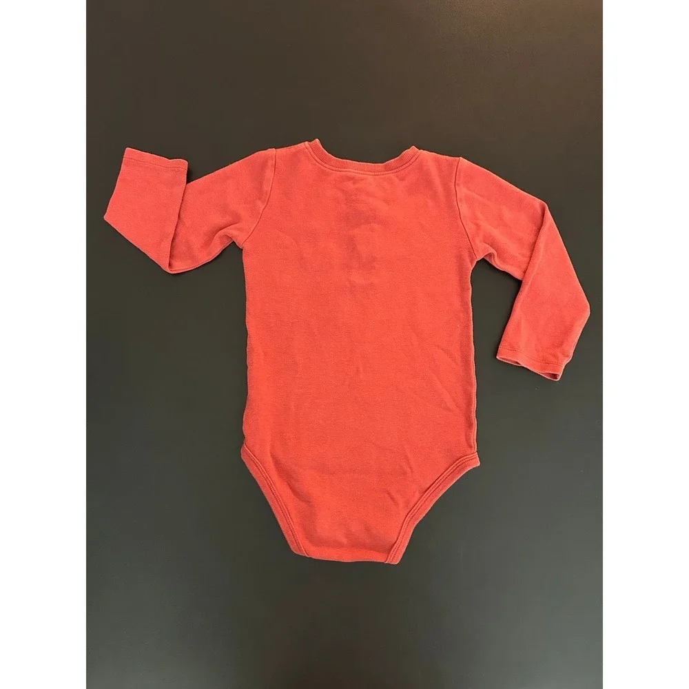 Pekkle Baby Boys Red Elephant Henley Long Sleeve Bodysuit 24M 1337